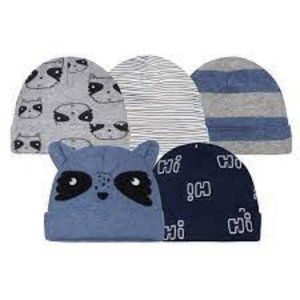 Gerber Baby Boys 5-Pack Racoon Caps *NEW*